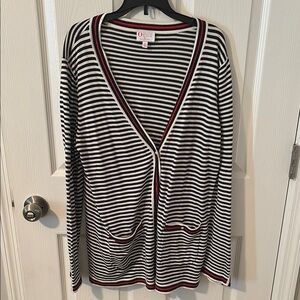 Talbots Black and White Striped Cardigan Sweater